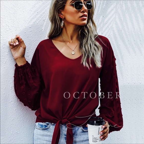 SHEIN Tops - FINAL MARK-DOWN BURGUNDY CONTRAST SLEEVE TOP